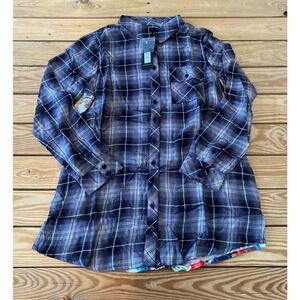 NEW Tolani Collection Plaid Button Up Printed Back Shirt Small Women’s Black